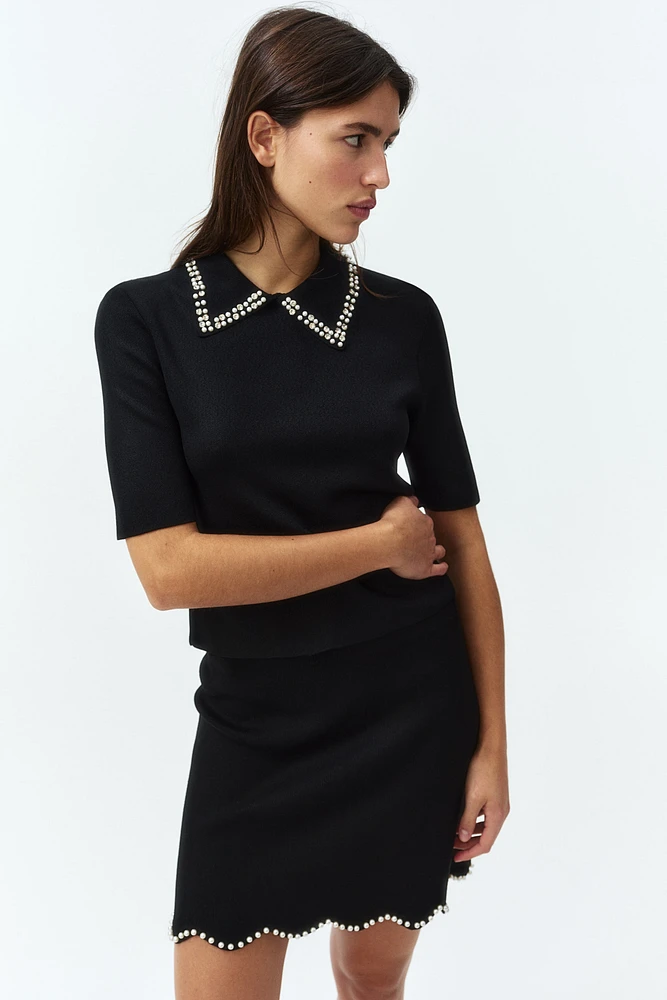 Embellished-Collar Knit Top