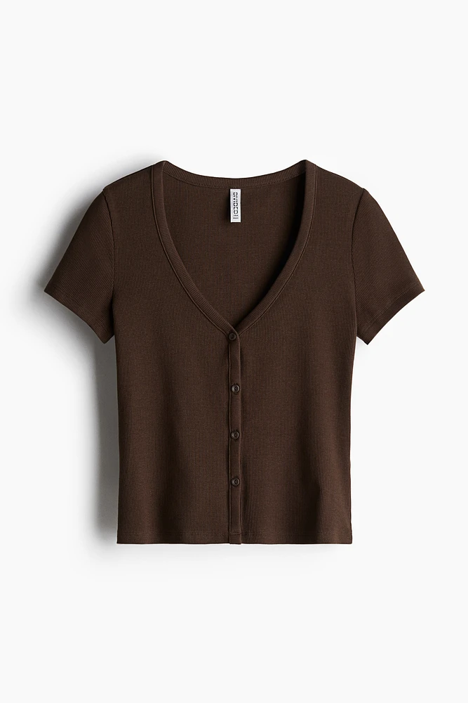 Ribbed Button-Front T-Shirt