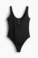 Ribbed Button-front Bodysuit