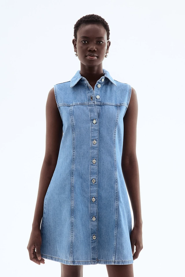 h&m sleeveless shirt dress Women's White Bubble-Hem Shirt Dress