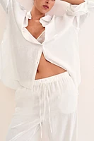 Wide-Leg Linen-Blend Pants