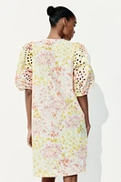 Dress with Eyelet-Embroidered Sleeves