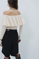 Flounced Off-the-Shoulder Sweater