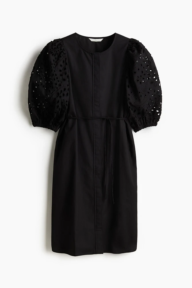 Dress with Eyelet-Embroidered Sleeves