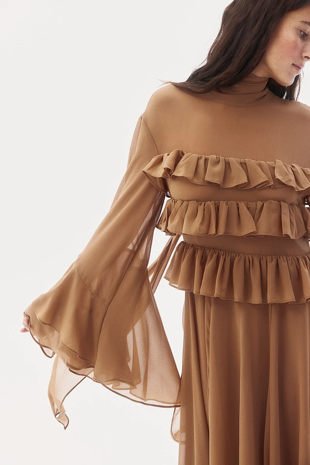 H&M Ruffle-Trimmed Chiffon Dress | MainPlace Mall
