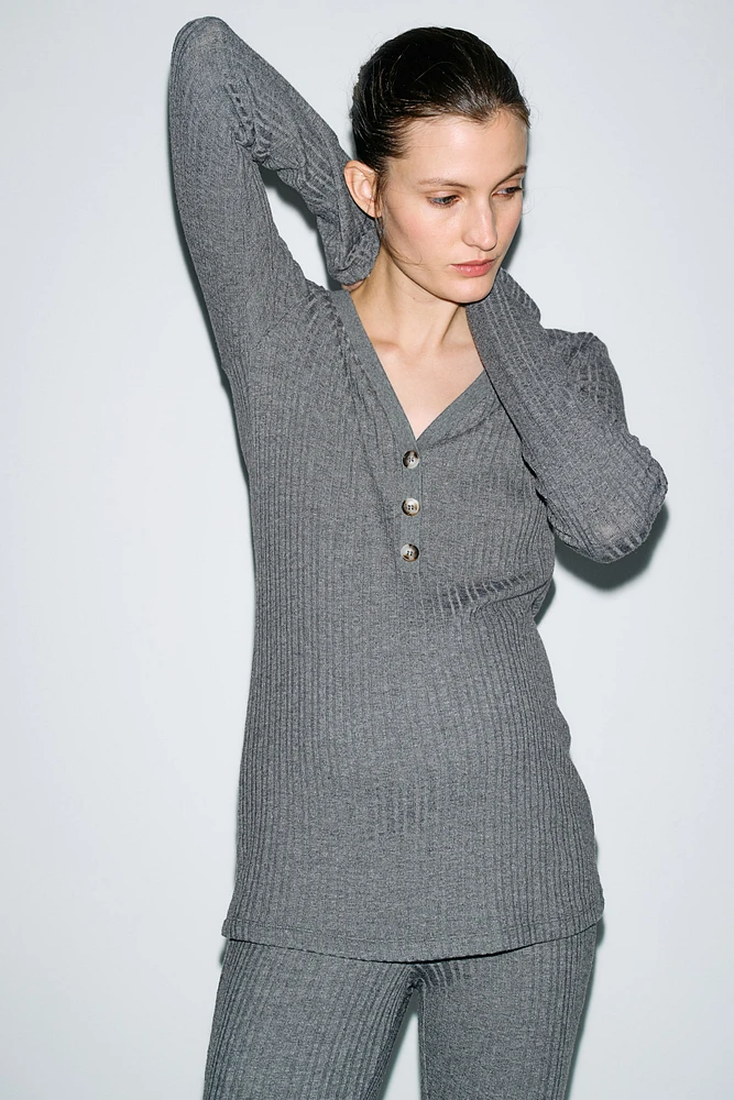 MAMA Rib-Knit V-Neck Top