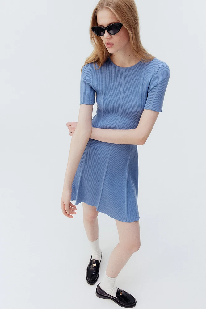 Rib-Knit Dress with Flared Skirt