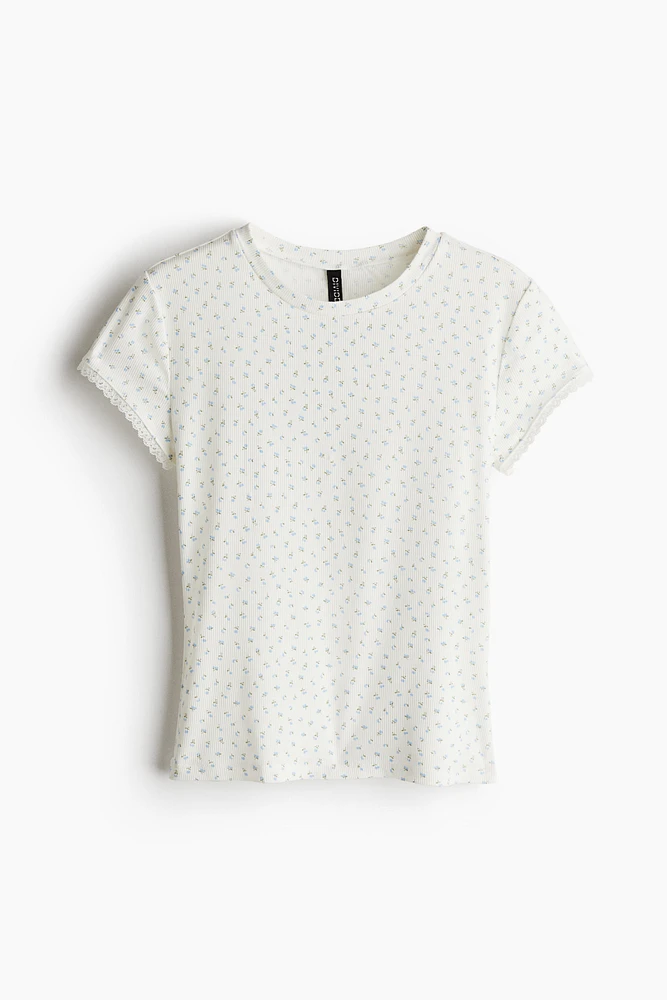 T-shirt côtelé avec dentelle