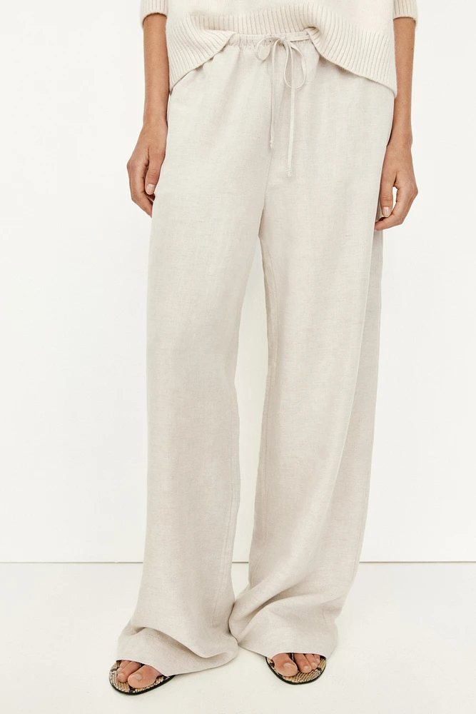 Straight linen-blend trousers