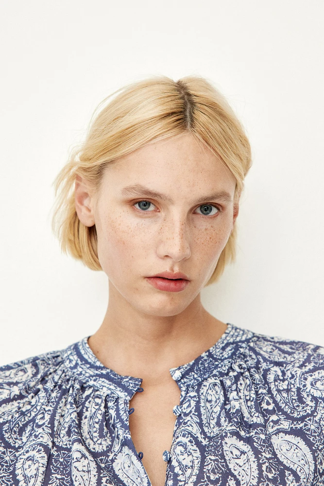 Band-Collar Blouse