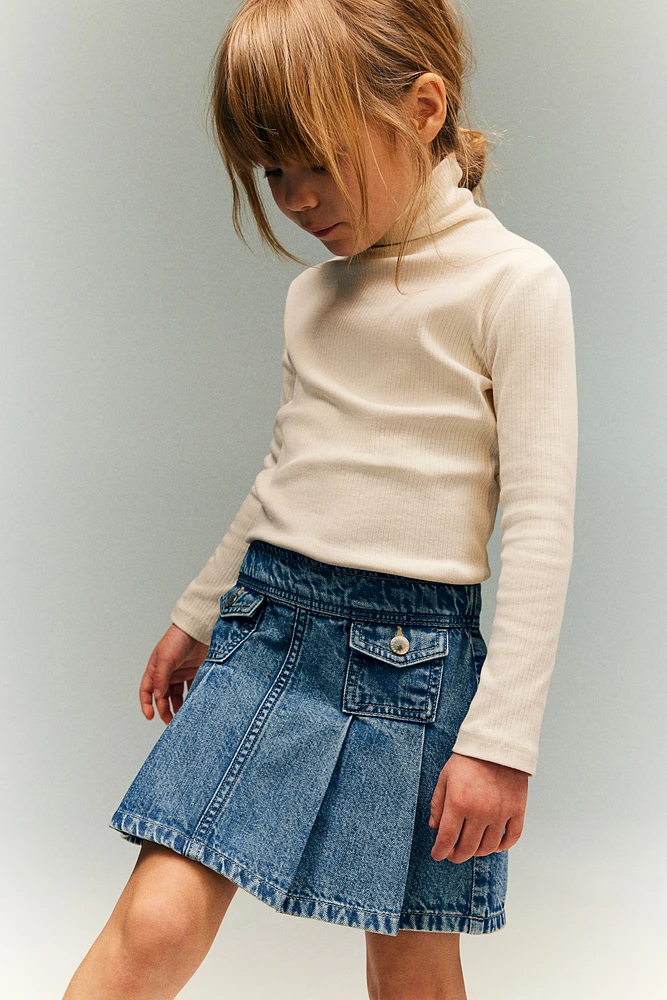 Pleated Denim Skirt