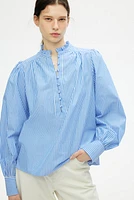 Frilled-collar cotton blouse