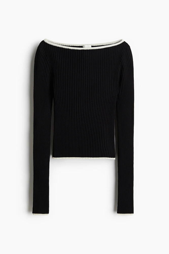 Rib-knit Boat-neck Top