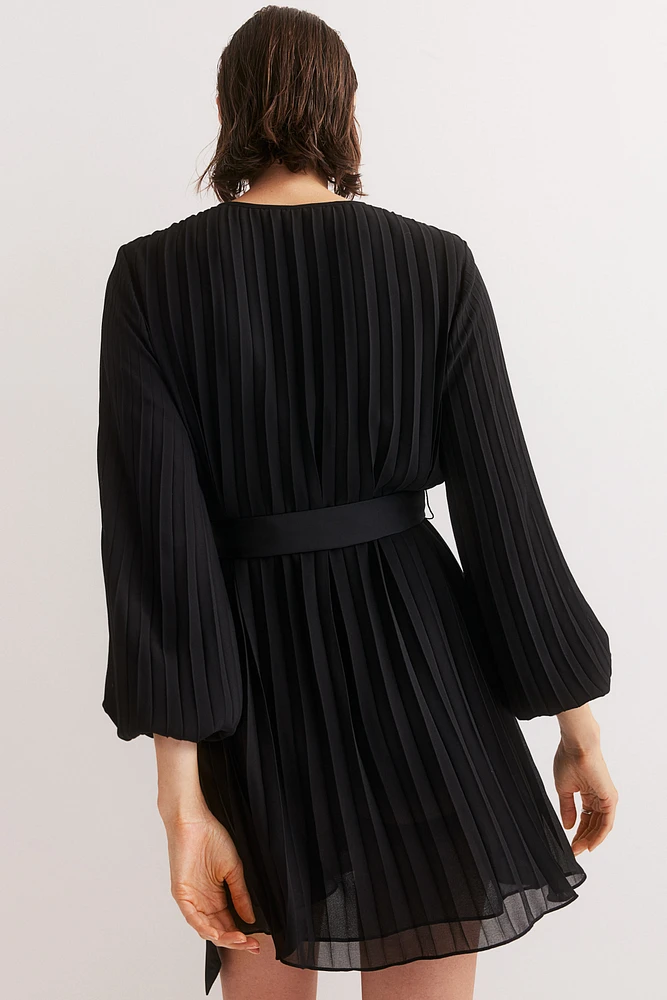 MAMA Pleated Tie-Belt Dress