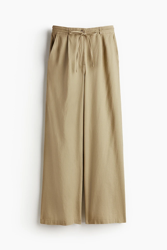 Linen-blend Tie-belt Pants