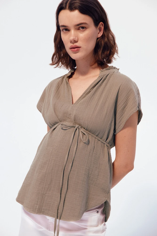 MAMA Tie-belt muslin blouse