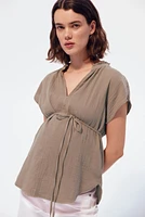 MAMA Tie-Belt Muslin Blouse