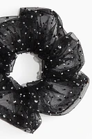 Rhinestone-Embellished Mesh Scrunchie