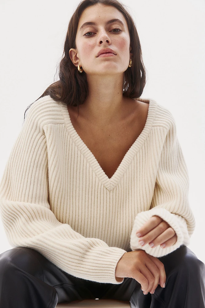 Rib-Knit Wool Sweater