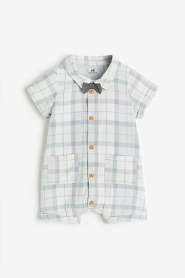 Cotton Romper Suit with Bow Tie