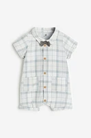 Cotton Romper Suit with Bow Tie