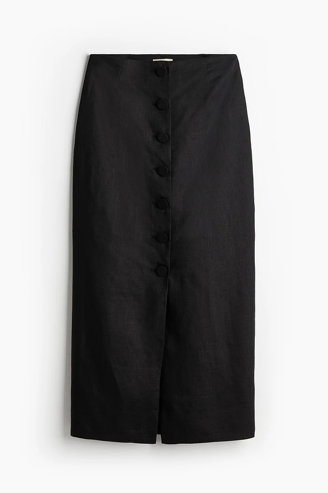 Button-front Linen Skirt