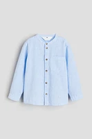 Linen-blend Band Collar Shirt