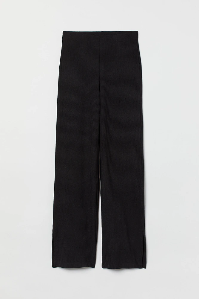 Wide-cut Slit-hem Jersey Pants