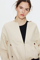 Linen-Blend Bomber Jacket