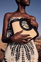 Coated-Detail Straw Handbag