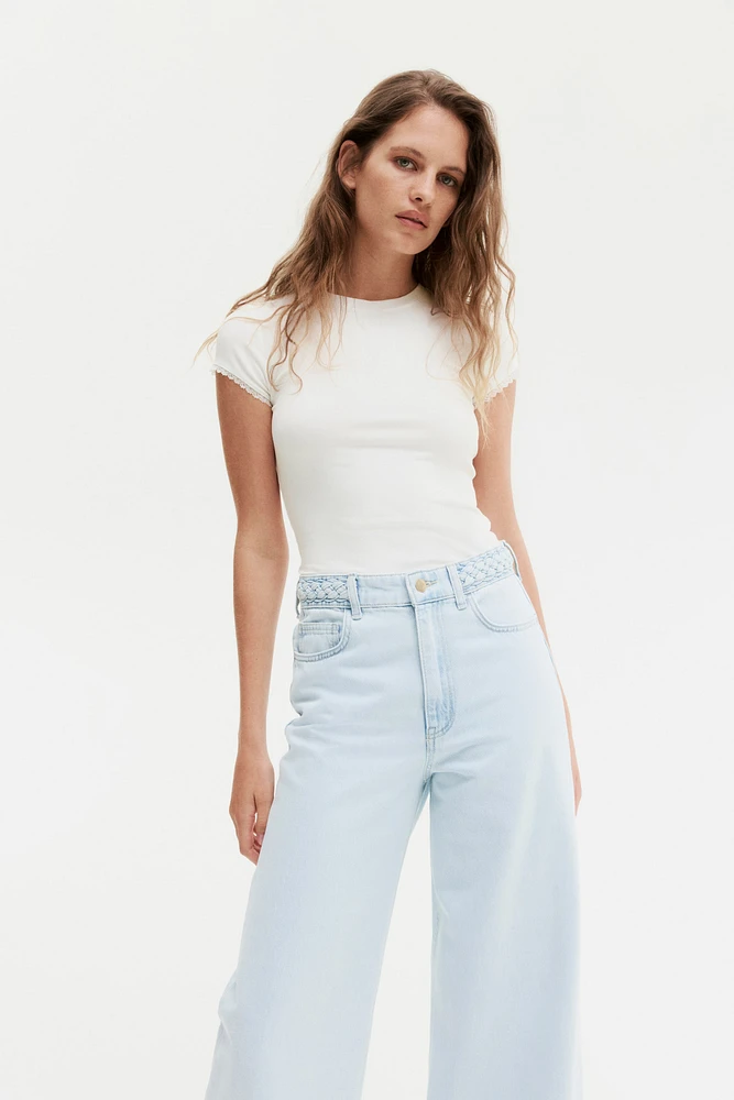 Lace-Trimmed Ribbed T-Shirt