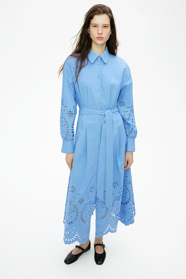 h&m long shirt dress Women's Light beige Oversized shirt dress