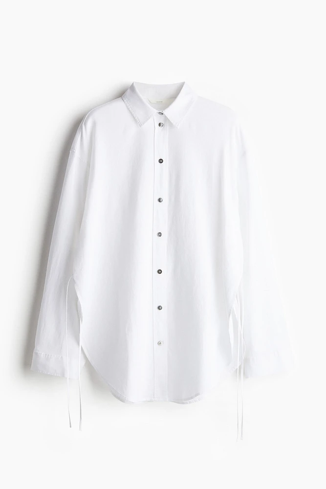 Tie-Detail Linen-Blend Shirt