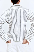 Gathered linen-blend shirt