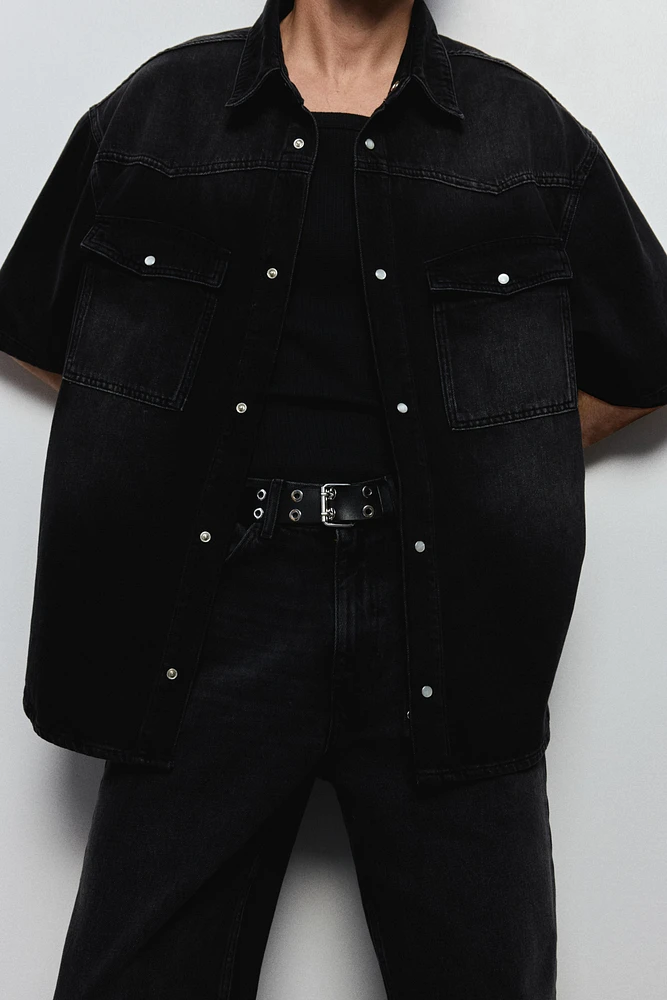 Loose-Fit Short-Sleeved Denim Shirt