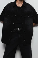 Loose-Fit Short-Sleeved Denim Shirt