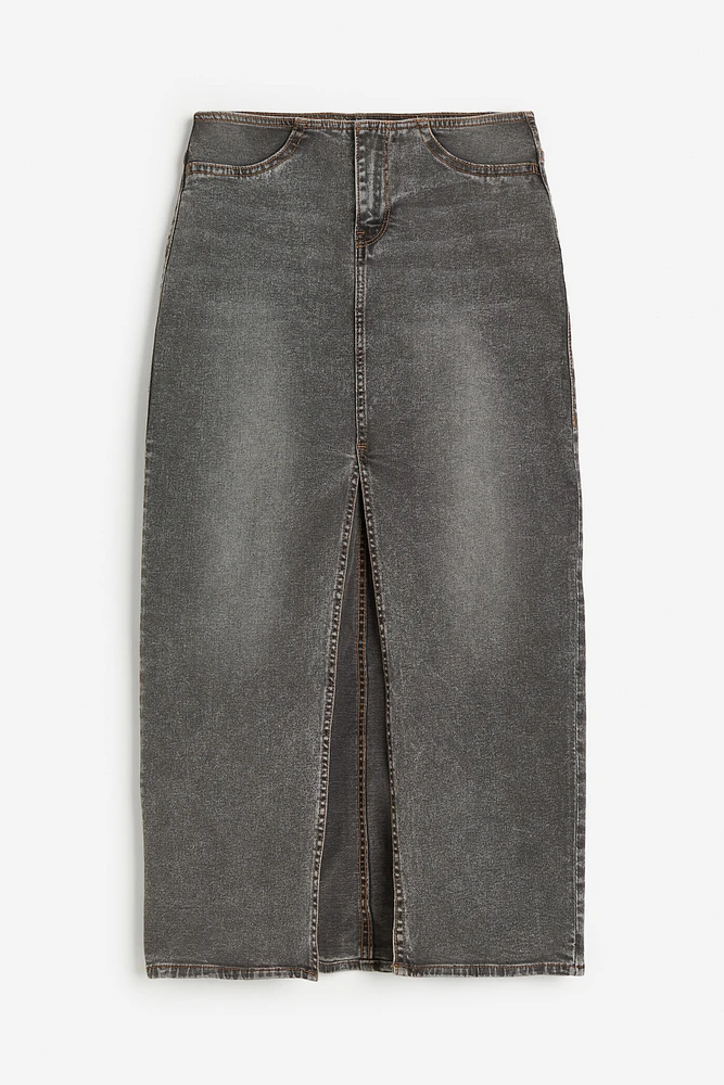 Slit-hem Denim Skirt