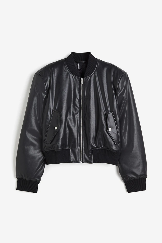 Coated Bomber Jacket with Shoulder Pads