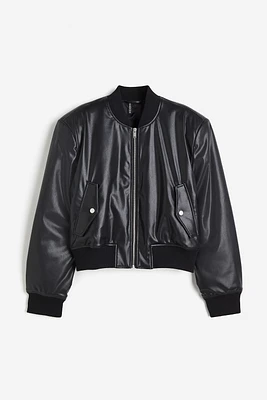 Coated Bomber Jacket with Shoulder Pads