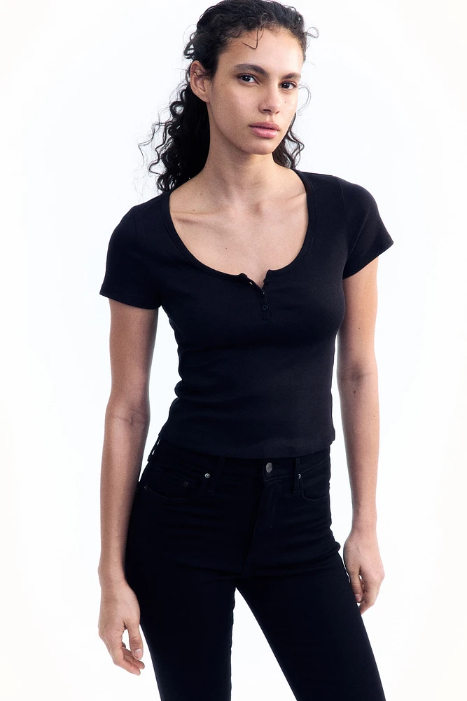 Button-Top Scoop-Neck T-Shirt