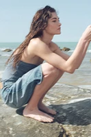 High-Waist Knee-Length Denim Shorts