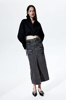 Denim Cargo Maxi Skirt