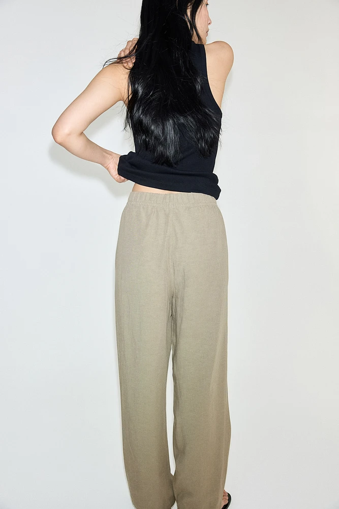Linen-Blend Drawstring Pants