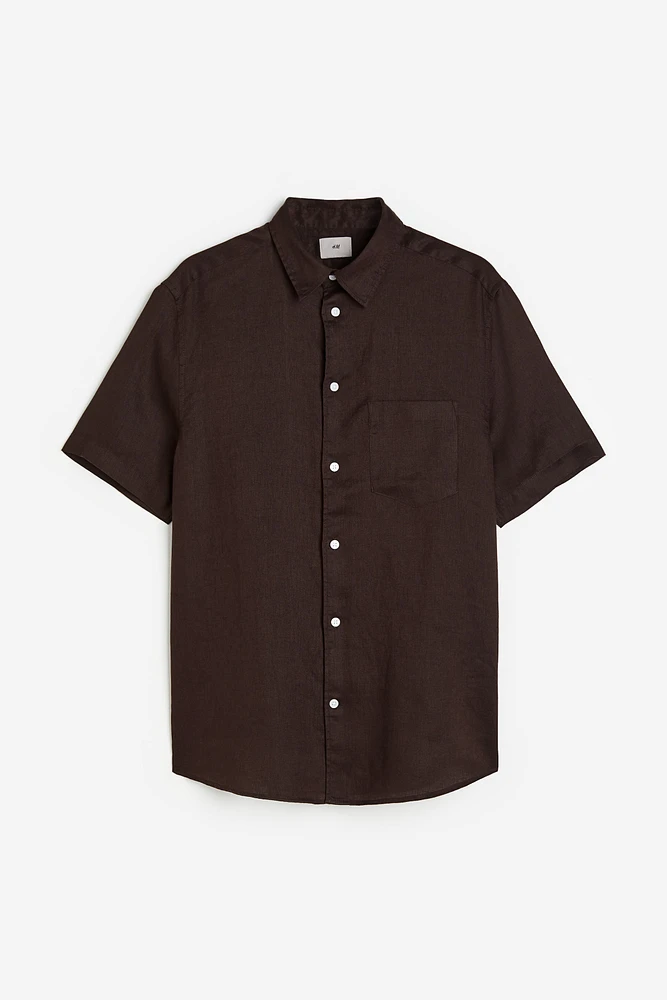 Regular Fit Short-sleeved Linen Shirt