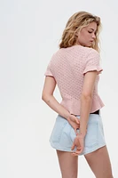 Ruffle-Trimmed Pointelle-Knit Top