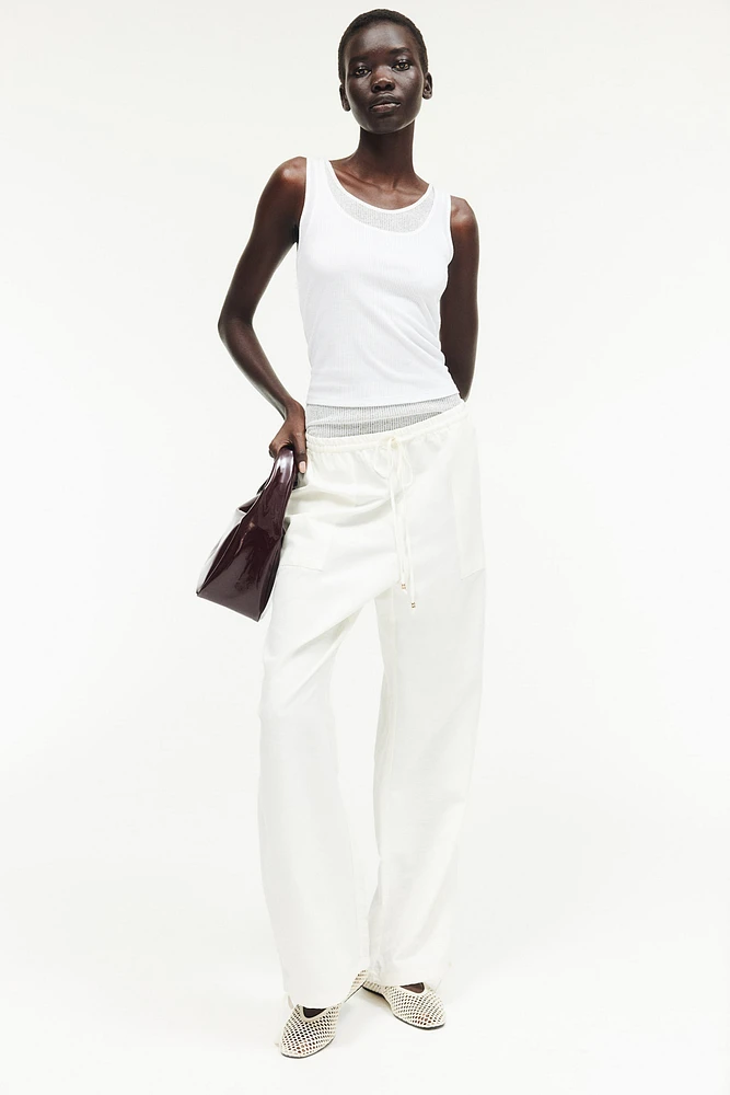 Pantalon en lin mélangé avec taille élastique