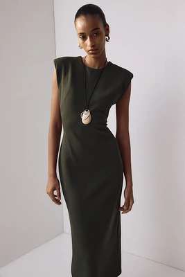 Shoulder-pad Midi Dress