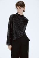 Sequined Mock Turtleneck Top