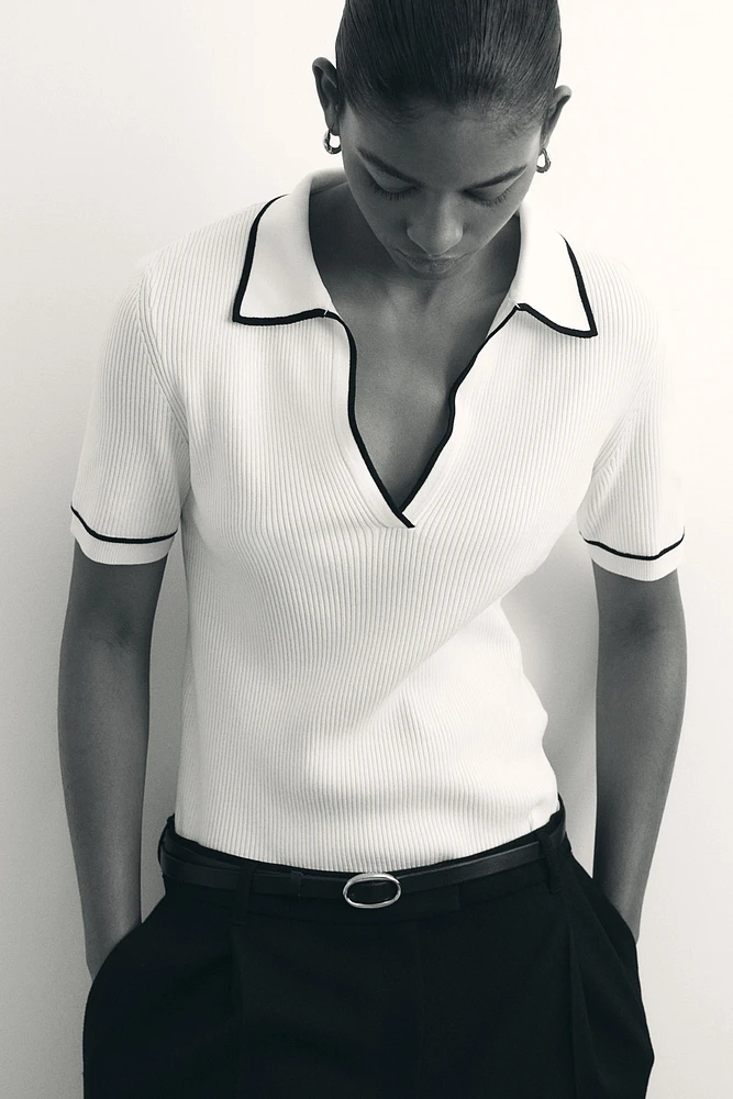 Rib-knit polo shirt