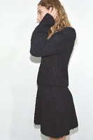 Fluffy Knit Sweater with Shoulder Pads